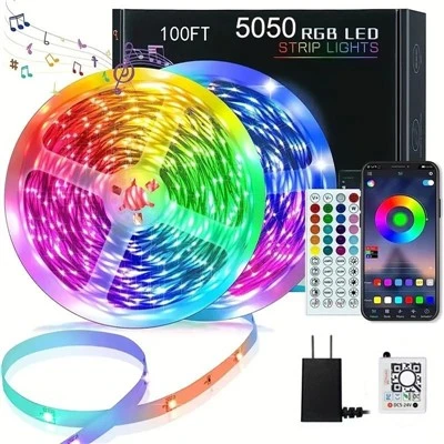 Lampu Jalur Led RGB Pintar 65.6ft Warna Menukar Alat Jauh Dan Kawalan Apl